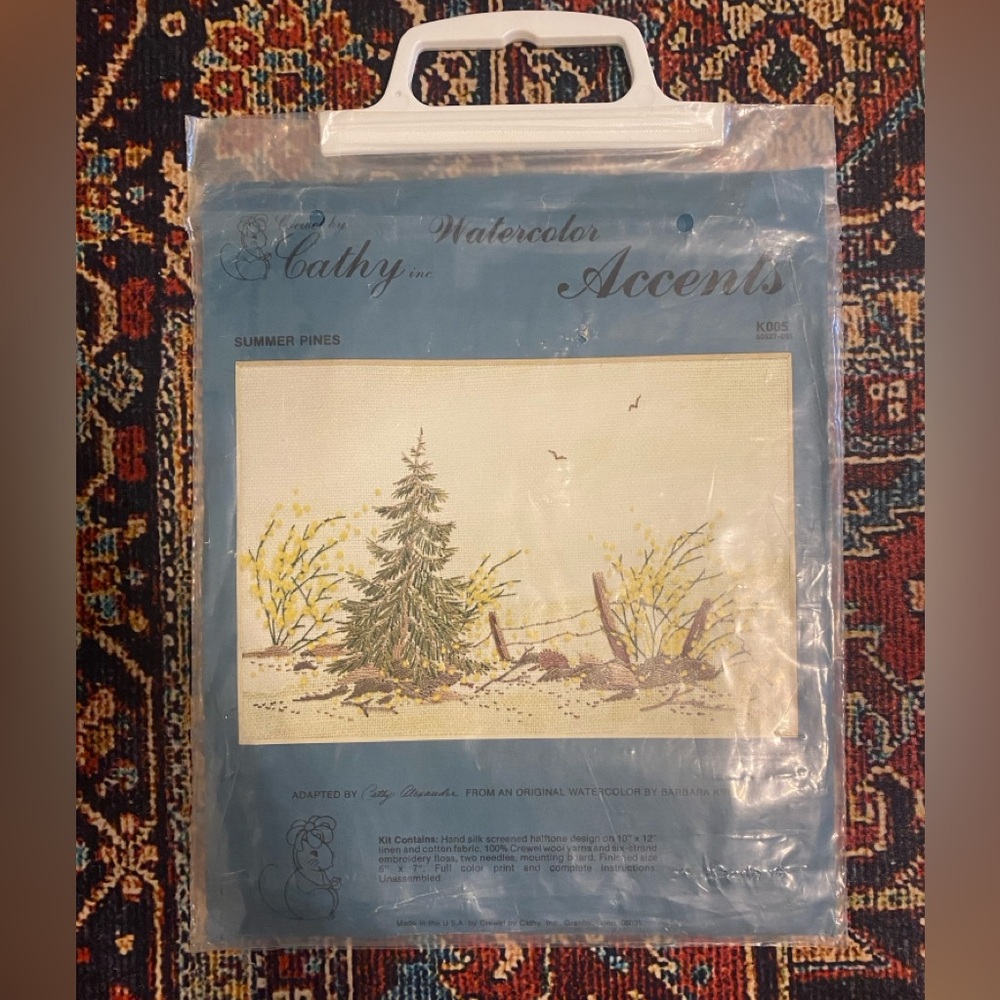 Vintage Embroidery Crewel Kit summer pines landscape wall art by Cathy Alexander
